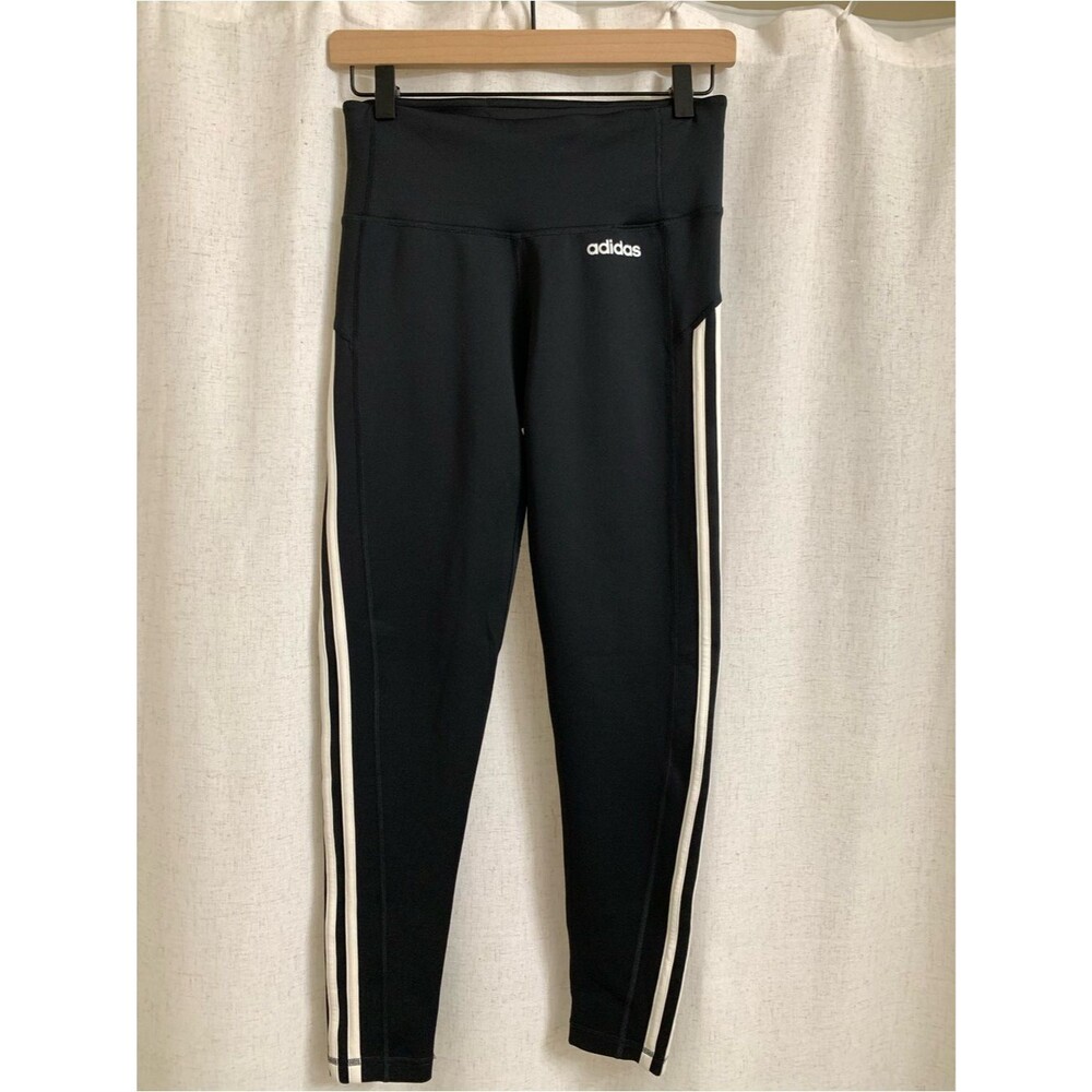 adidas Womens Thermal Climalite Black Leggings White Side Stripes 1 pocket Small